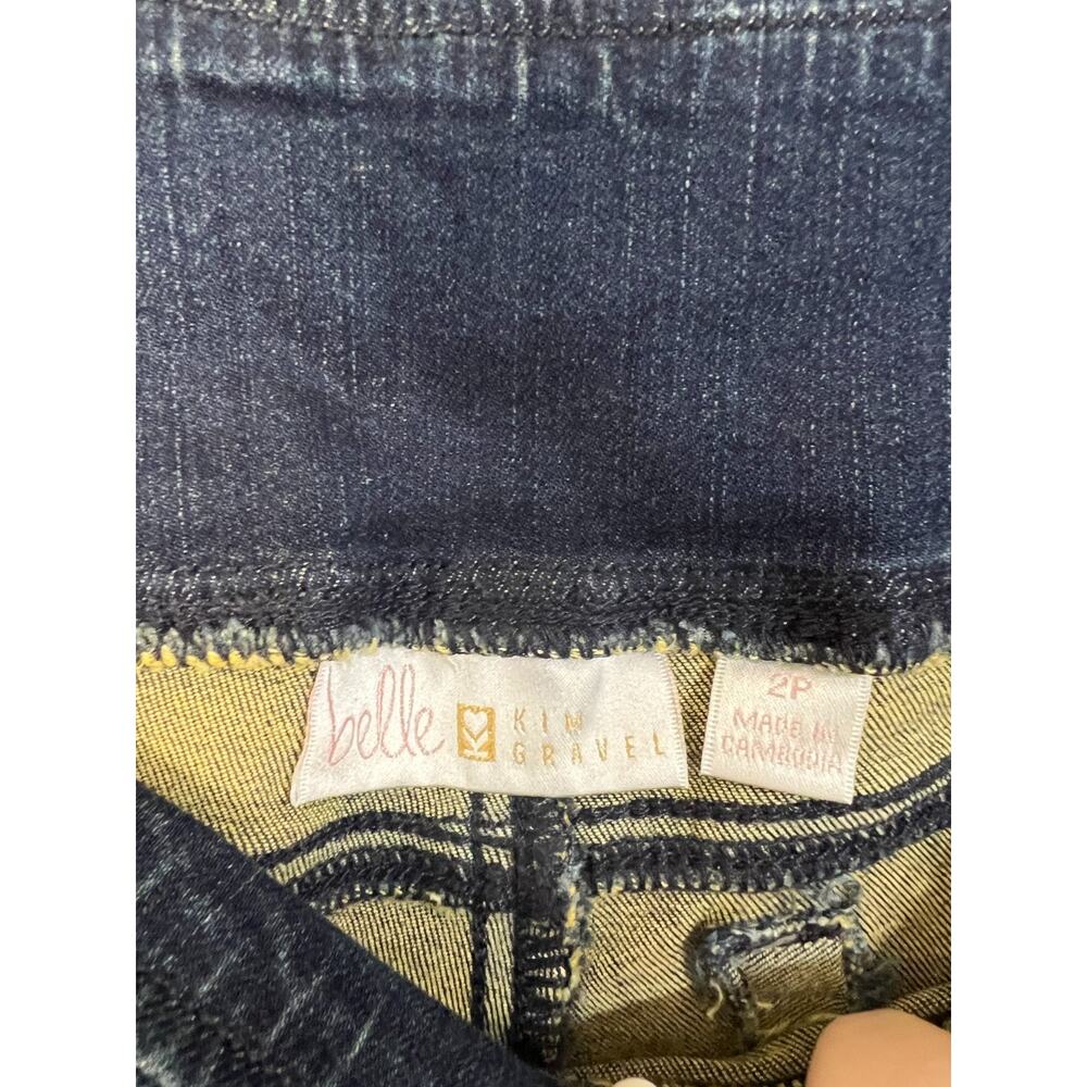 Belle Kim Gravel Jeans Womens 2 Petite 2P Baby Boot Cut Blue Dark Wash Mid Rise - Picture 9 of 12